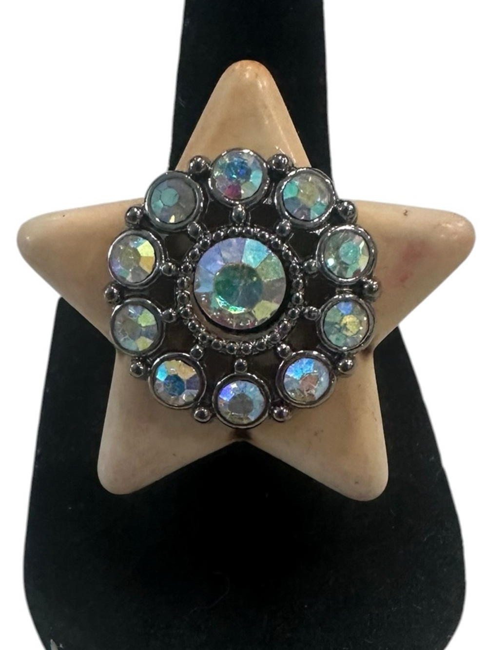 Haus of Lenora: Boutique Beige Star Statement Ring with AB Crystal Cluster